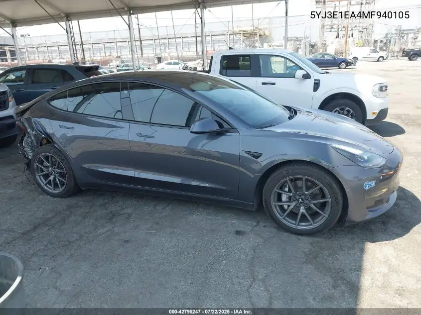2021 Tesla Model 3 Standard Range Plus Rear-Wheel Drive VIN: 5YJ3E1EA4MF940105 Lot: 42795247