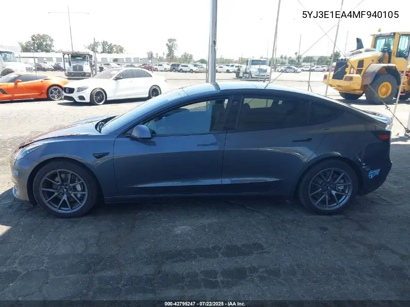 2021 Tesla Model 3 Standard Range Plus Rear-Wheel Drive VIN: 5YJ3E1EA4MF940105 Lot: 42795247