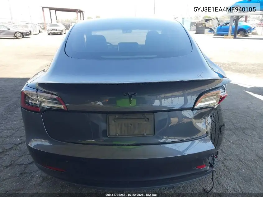 2021 Tesla Model 3 Standard Range Plus Rear-Wheel Drive VIN: 5YJ3E1EA4MF940105 Lot: 42795247