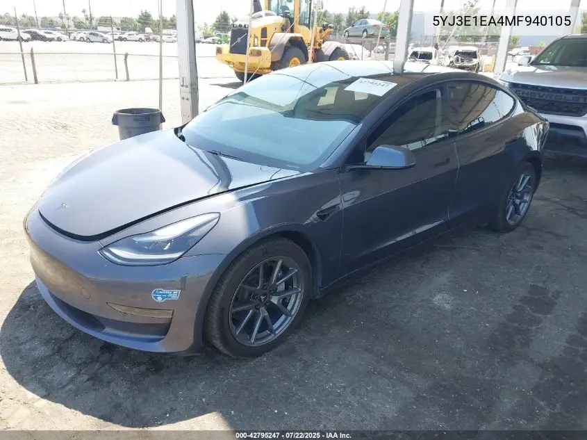 2021 Tesla Model 3 Standard Range Plus Rear-Wheel Drive VIN: 5YJ3E1EA4MF940105 Lot: 42795247