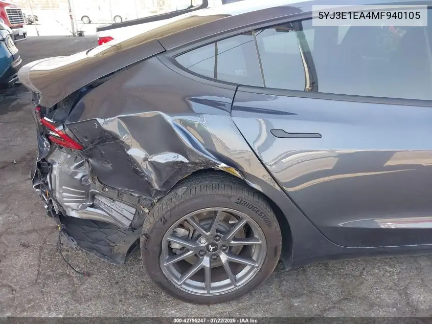 2021 Tesla Model 3 Standard Range Plus Rear-Wheel Drive VIN: 5YJ3E1EA4MF940105 Lot: 42795247
