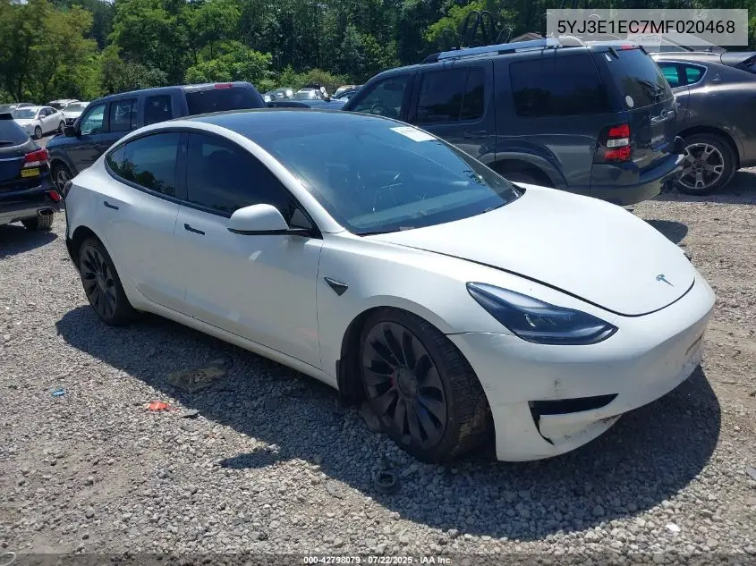 2021 Tesla Model 3 Performance Dual Motor All-Wheel Drive VIN: 5YJ3E1EC7MF020468 Lot: 42798079