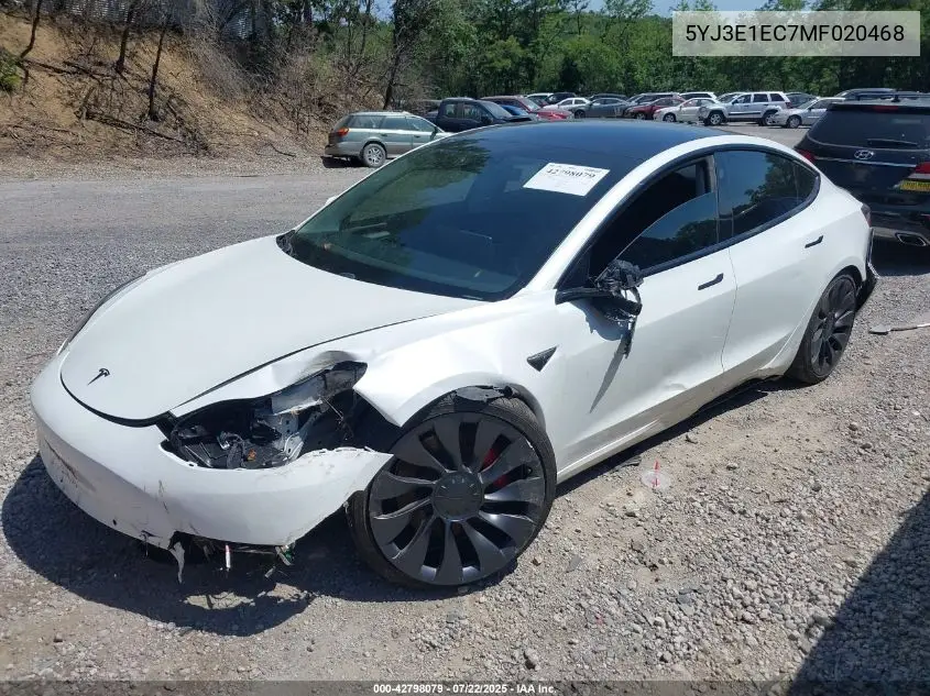 2021 Tesla Model 3 Performance Dual Motor All-Wheel Drive VIN: 5YJ3E1EC7MF020468 Lot: 42798079