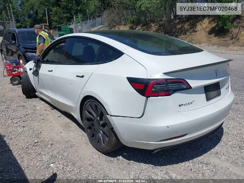 2021 Tesla Model 3 Performance Dual Motor All-Wheel Drive VIN: 5YJ3E1EC7MF020468 Lot: 42798079