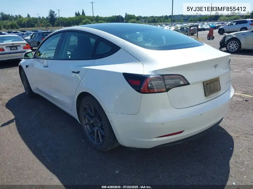 2021 Tesla Model 3 Long Range Dual Motor All-Wheel Drive VIN: 5YJ3E1EB3MF855412 Lot: 42802830
