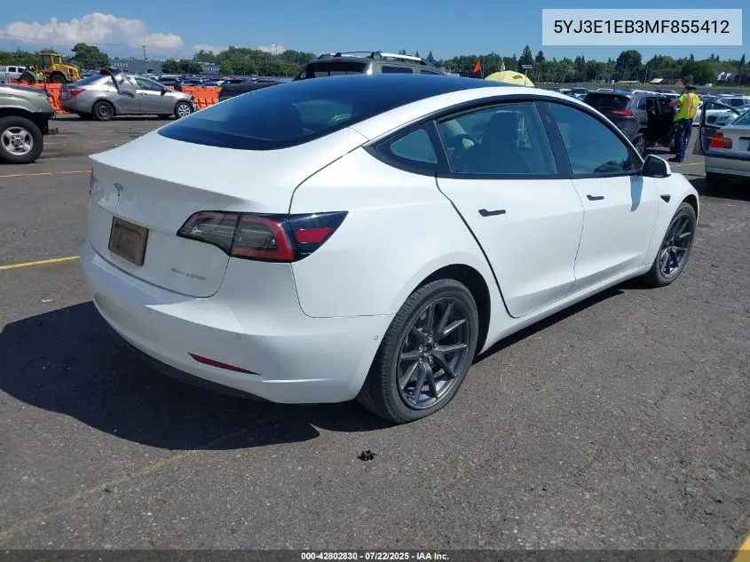 2021 Tesla Model 3 Long Range Dual Motor All-Wheel Drive VIN: 5YJ3E1EB3MF855412 Lot: 42802830