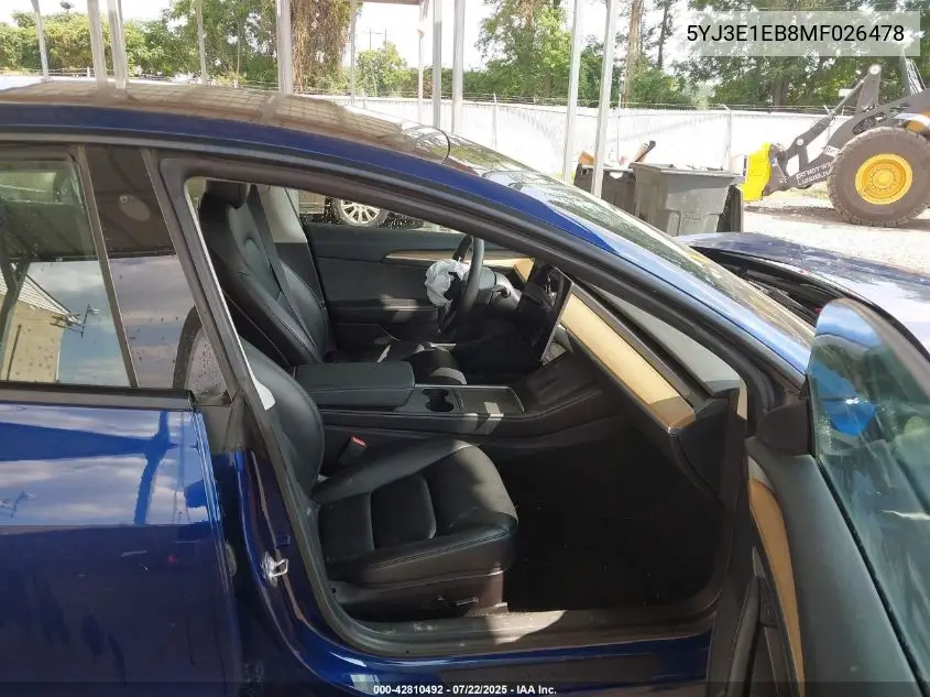 2021 Tesla Model 3 Long Range Dual Motor All-Wheel Drive VIN: 5YJ3E1EB8MF026478 Lot: 42810492