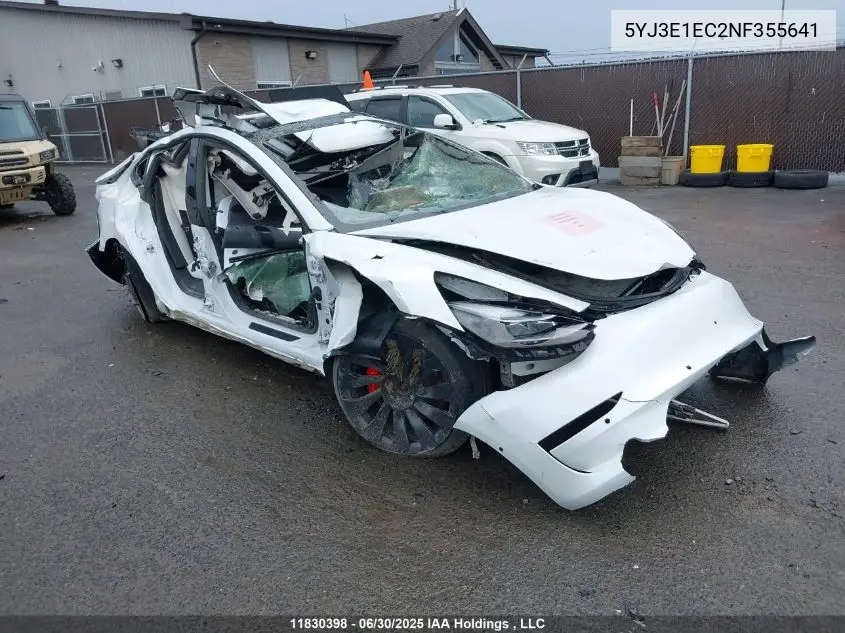 2022 Tesla Model 3 Performance VIN: 5YJ3E1EC2NF355641 Lot: 11830398