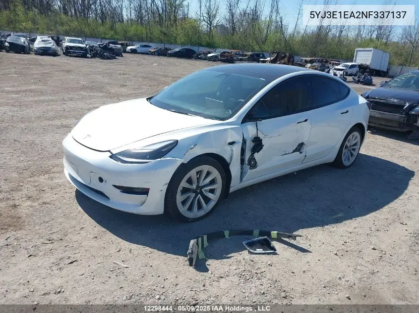 2022 Tesla Model 3 VIN: 5YJ3E1EA2NF337137 Lot: 12298444