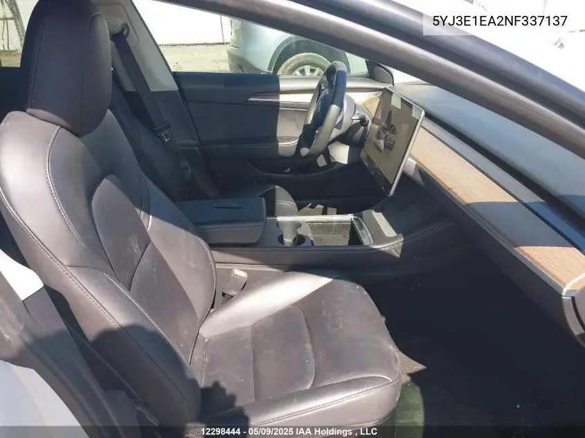 2022 Tesla Model 3 VIN: 5YJ3E1EA2NF337137 Lot: 12298444