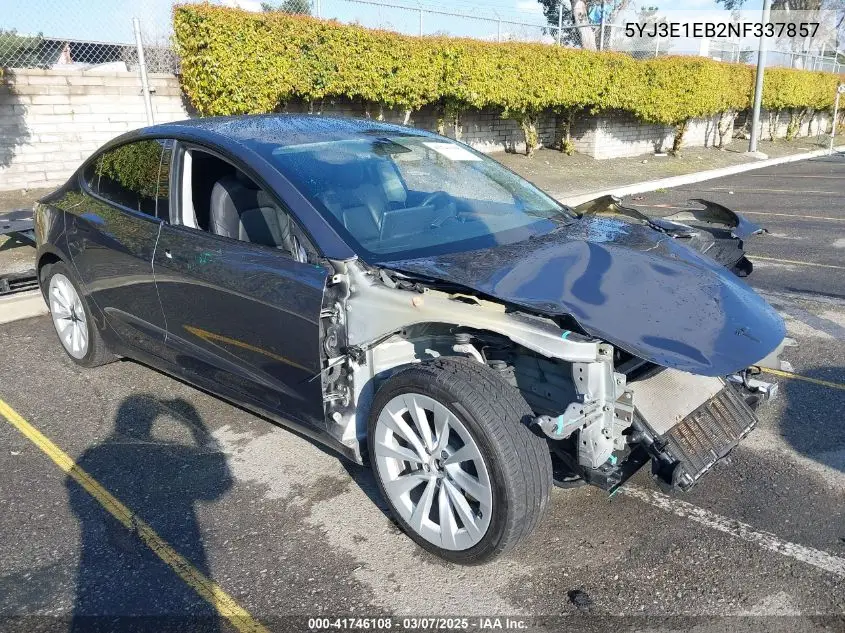 2022 Tesla Model 3 Long Range Dual Motor All-Wheel Drive VIN: 5YJ3E1EB2NF337857 Lot: 41746108