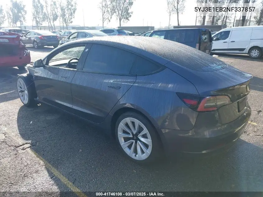 2022 Tesla Model 3 Long Range Dual Motor All-Wheel Drive VIN: 5YJ3E1EB2NF337857 Lot: 41746108