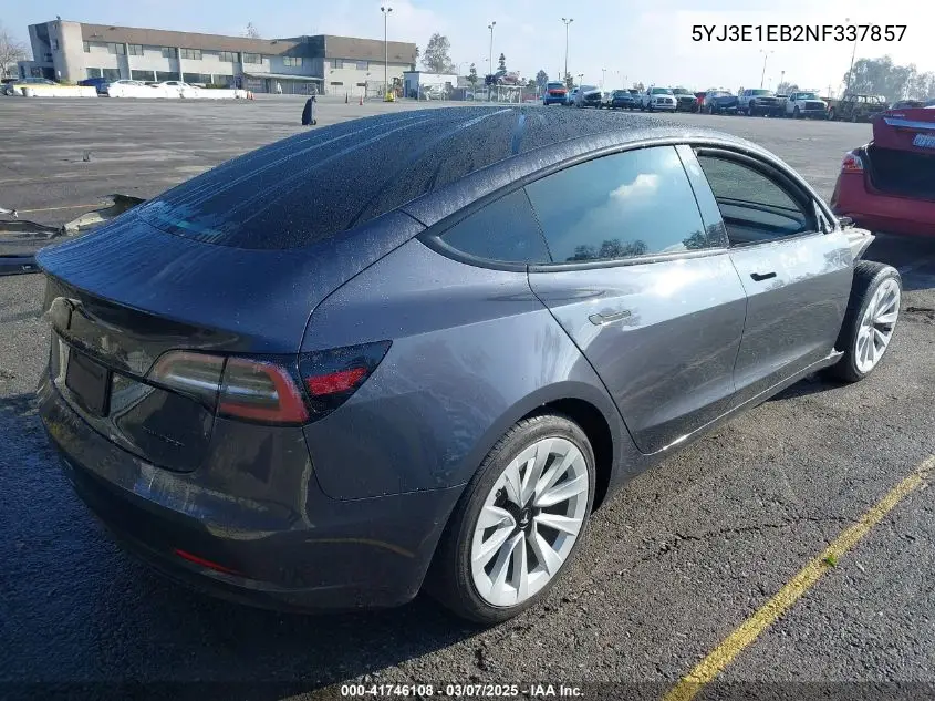2022 Tesla Model 3 Long Range Dual Motor All-Wheel Drive VIN: 5YJ3E1EB2NF337857 Lot: 41746108