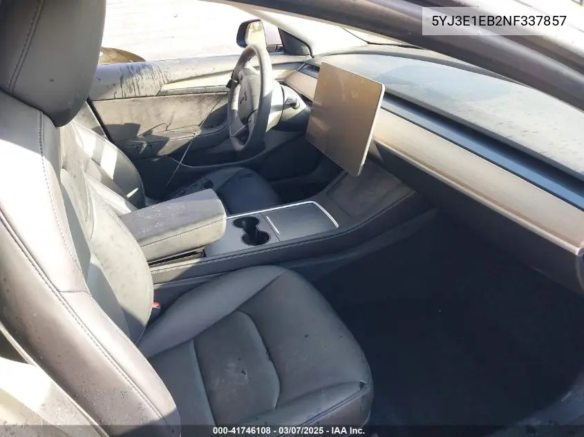 2022 Tesla Model 3 Long Range Dual Motor All-Wheel Drive VIN: 5YJ3E1EB2NF337857 Lot: 41746108