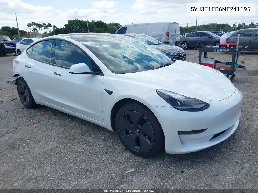 2022 Tesla Model 3 Long Range Dual Motor All-Wheel Drive VIN: 5YJ3E1EB6NF241195 Lot: 41989867