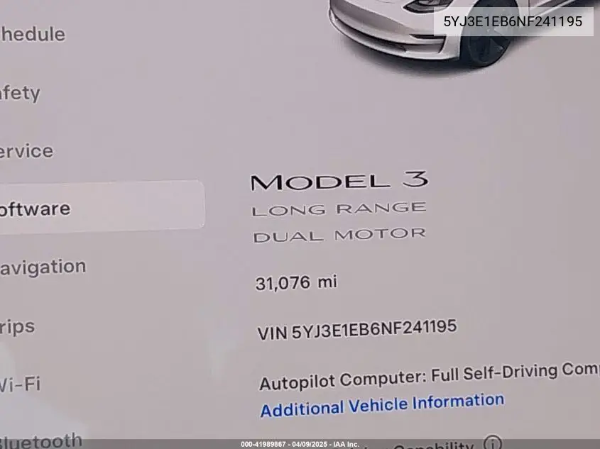 2022 Tesla Model 3 Long Range Dual Motor All-Wheel Drive VIN: 5YJ3E1EB6NF241195 Lot: 41989867