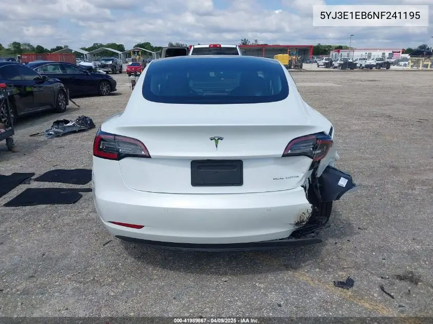 2022 Tesla Model 3 Long Range Dual Motor All-Wheel Drive VIN: 5YJ3E1EB6NF241195 Lot: 41989867