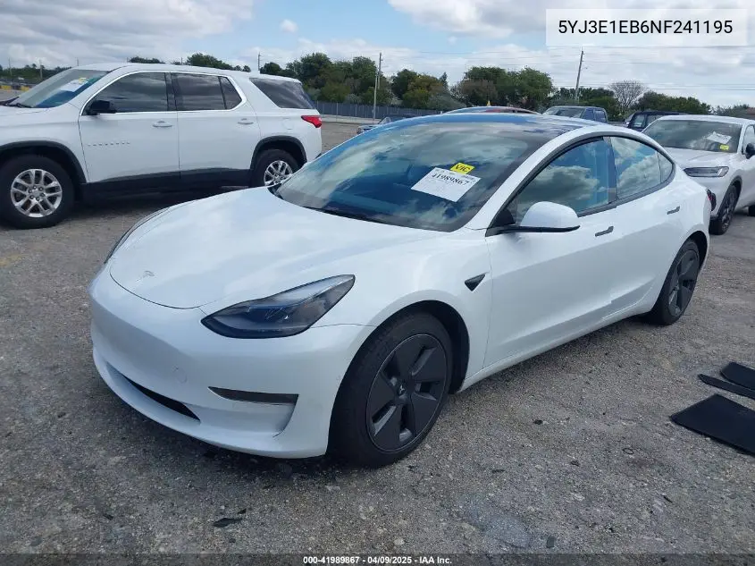 2022 Tesla Model 3 Long Range Dual Motor All-Wheel Drive VIN: 5YJ3E1EB6NF241195 Lot: 41989867
