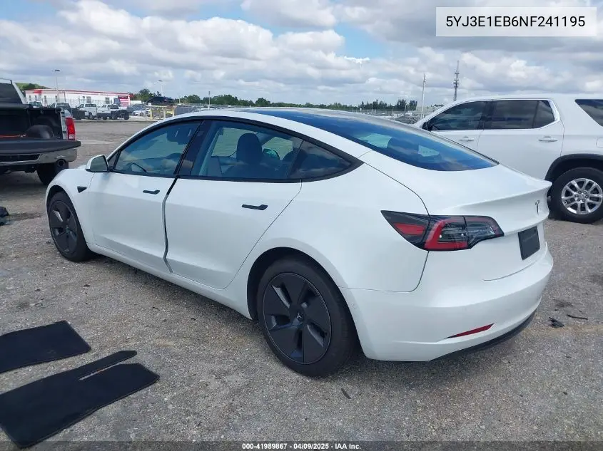 2022 Tesla Model 3 Long Range Dual Motor All-Wheel Drive VIN: 5YJ3E1EB6NF241195 Lot: 41989867