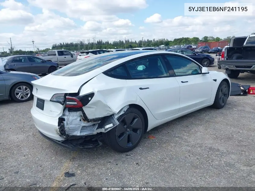 2022 Tesla Model 3 Long Range Dual Motor All-Wheel Drive VIN: 5YJ3E1EB6NF241195 Lot: 41989867