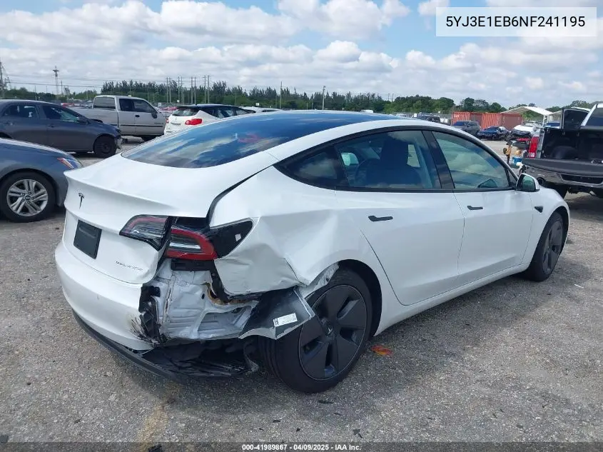 2022 Tesla Model 3 Long Range Dual Motor All-Wheel Drive VIN: 5YJ3E1EB6NF241195 Lot: 41989867