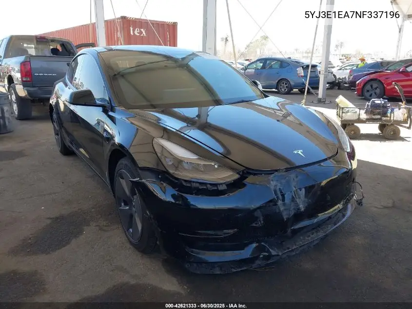 2022 Tesla Model 3 Rear-Wheel Drive VIN: 5YJ3E1EA7NF337196 Lot: 42621333