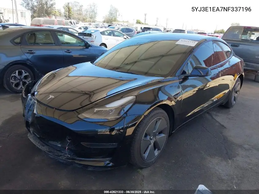 2022 Tesla Model 3 Rear-Wheel Drive VIN: 5YJ3E1EA7NF337196 Lot: 42621333