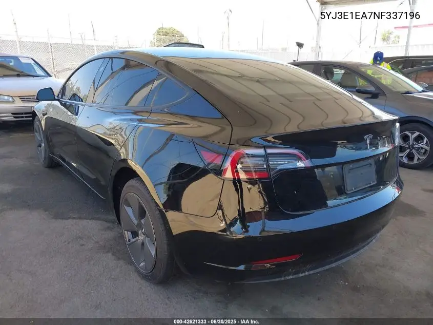 2022 Tesla Model 3 Rear-Wheel Drive VIN: 5YJ3E1EA7NF337196 Lot: 42621333