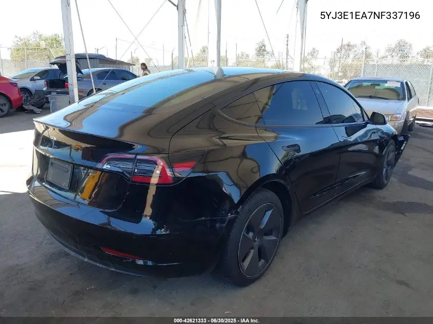 2022 Tesla Model 3 Rear-Wheel Drive VIN: 5YJ3E1EA7NF337196 Lot: 42621333