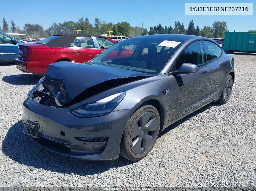 2022 Tesla Model 3 Long Range Dual Motor All-Wheel Drive VIN: 5YJ3E1EB1NF237216 Lot: 42643222