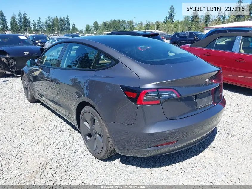 2022 Tesla Model 3 Long Range Dual Motor All-Wheel Drive VIN: 5YJ3E1EB1NF237216 Lot: 42643222
