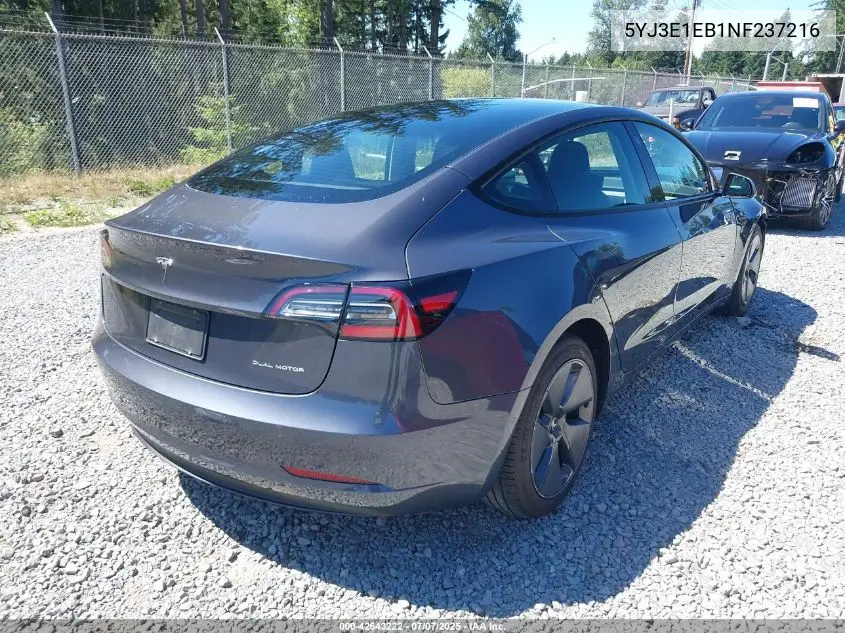 2022 Tesla Model 3 Long Range Dual Motor All-Wheel Drive VIN: 5YJ3E1EB1NF237216 Lot: 42643222