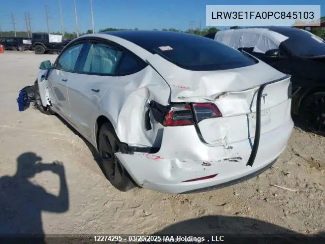 2023 Tesla Model 3 VIN: LRW3E1FA0PC845103 Lot: 12274295