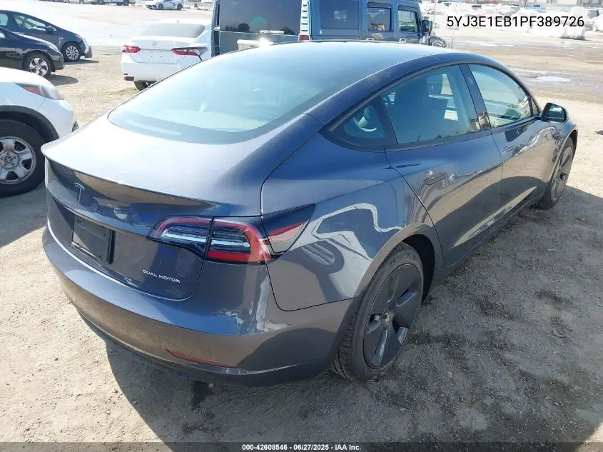 2023 Tesla Model 3 Long Range Dual Motor All-Wheel Drive VIN: 5YJ3E1EB1PF389726 Lot: 42608546