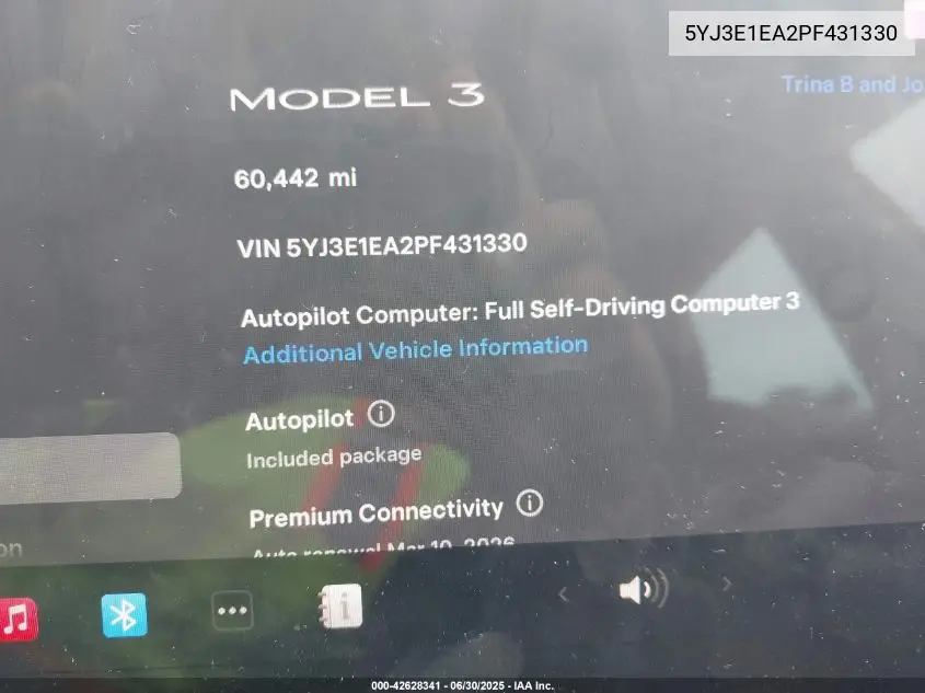 2023 Tesla Model 3 Rear-Wheel Drive VIN: 5YJ3E1EA2PF431330 Lot: 42628341
