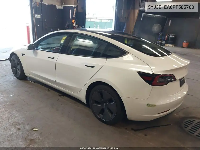 2023 Tesla Model 3 Rear-Wheel Drive VIN: 5YJ3E1EA0PF585700 Lot: 42634136