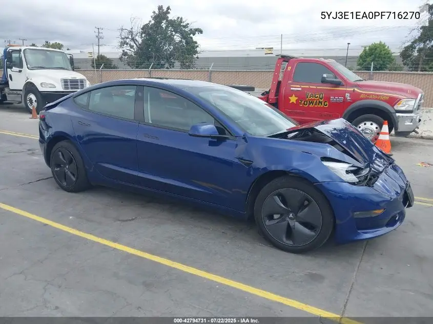 2023 Tesla Model 3 Rear-Wheel Drive VIN: 5YJ3E1EA0PF716270 Lot: 42794731