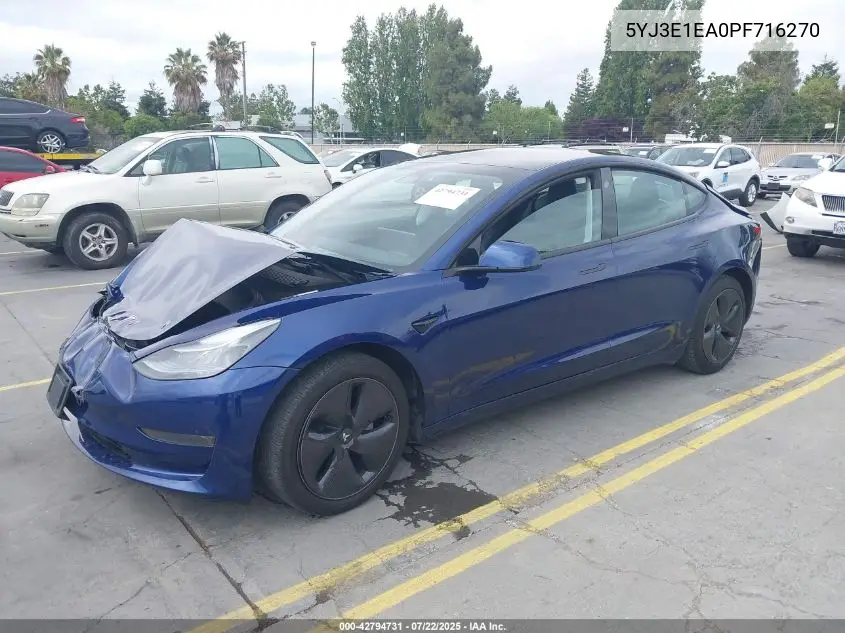 2023 Tesla Model 3 Rear-Wheel Drive VIN: 5YJ3E1EA0PF716270 Lot: 42794731