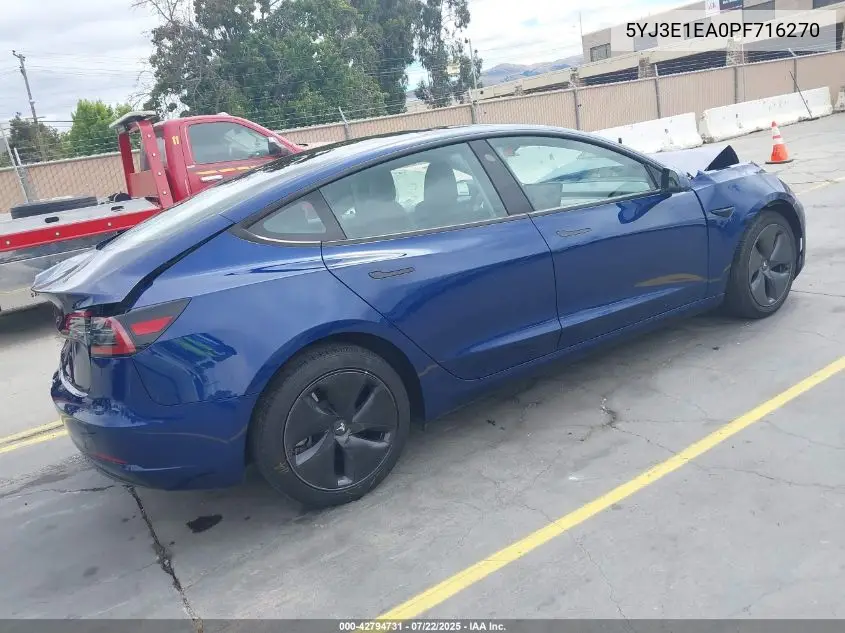 2023 Tesla Model 3 Rear-Wheel Drive VIN: 5YJ3E1EA0PF716270 Lot: 42794731