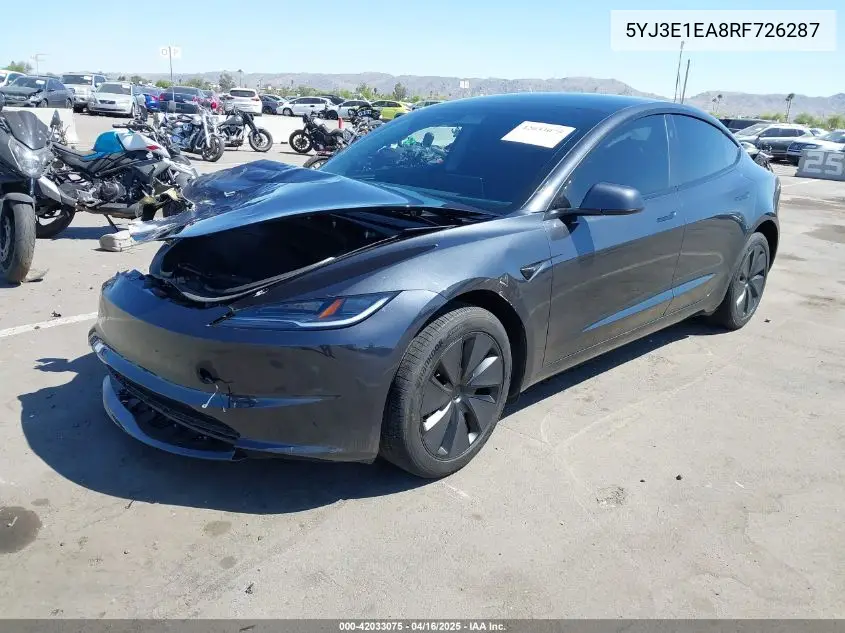 2024 Tesla Model 3 Long Range Dual Motor All-Wheel Drive/Rear-Wheel Drive VIN: 5YJ3E1EA8RF726287 Lot: 42033075