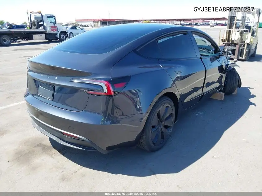 2024 Tesla Model 3 Long Range Dual Motor All-Wheel Drive/Rear-Wheel Drive VIN: 5YJ3E1EA8RF726287 Lot: 42033075