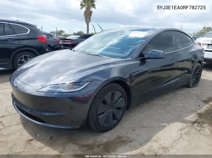 2024 Tesla Model 3 Long Range Dual Motor All-Wheel Drive/Rear-Wheel Drive VIN: 5YJ3E1EA0RF782725 Lot: 42248130