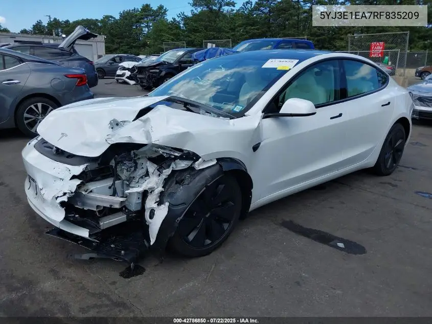 2024 Tesla Model 3 Long Range Dual Motor All-Wheel Drive/Rear-Wheel Drive VIN: 5YJ3E1EA7RF835209 Lot: 42786850