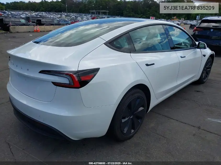2024 Tesla Model 3 Long Range Dual Motor All-Wheel Drive/Rear-Wheel Drive VIN: 5YJ3E1EA7RF835209 Lot: 42786850