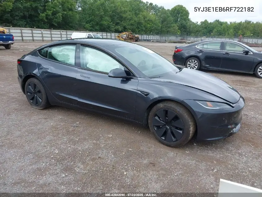 2024 Tesla Model 3 Long Range Dual Motor All-Wheel Drive VIN: 5YJ3E1EB6RF722182 Lot: 42802090