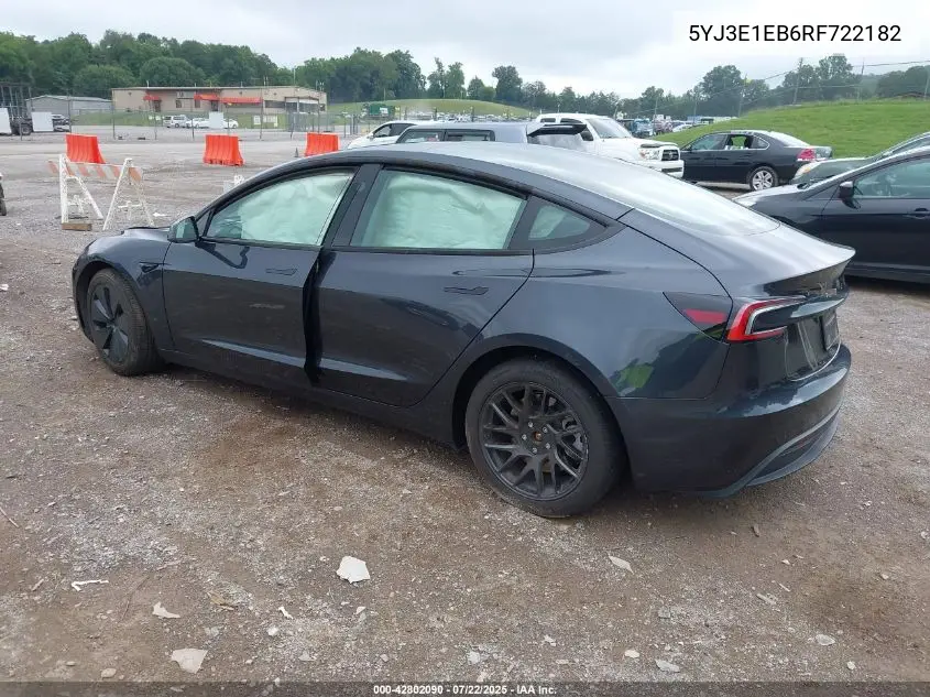 2024 Tesla Model 3 Long Range Dual Motor All-Wheel Drive VIN: 5YJ3E1EB6RF722182 Lot: 42802090