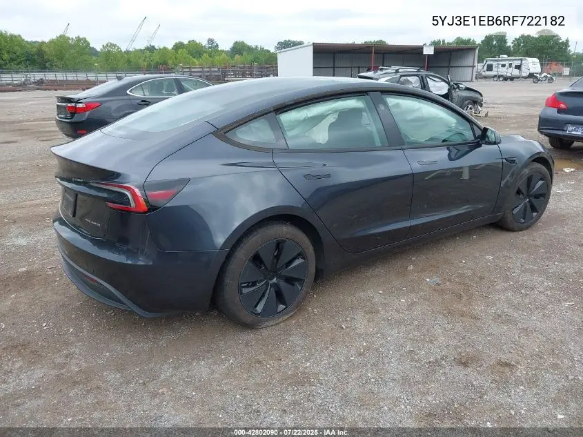 2024 Tesla Model 3 Long Range Dual Motor All-Wheel Drive VIN: 5YJ3E1EB6RF722182 Lot: 42802090