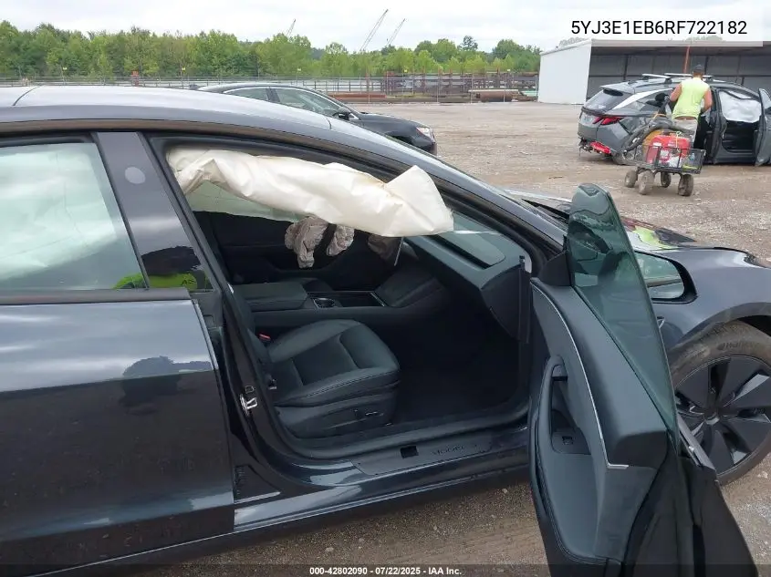2024 Tesla Model 3 Long Range Dual Motor All-Wheel Drive VIN: 5YJ3E1EB6RF722182 Lot: 42802090