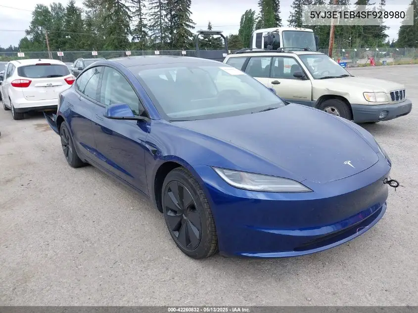 2025 Tesla Model 3 Long Range All-Wheel Drive VIN: 5YJ3E1EB4SF928980 Lot: 42260832