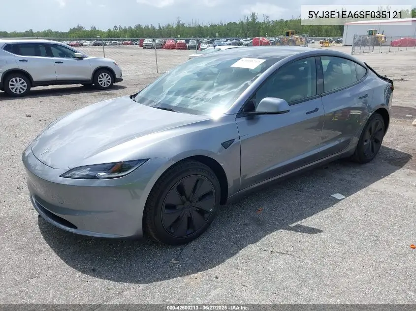 2025 Tesla Model 3 Long Range Rear-Wheel Drive VIN: 5YJ3E1EA6SF035121 Lot: 42600213